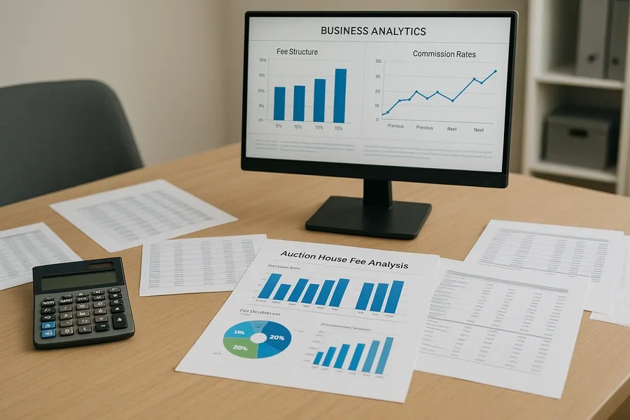 Professional auction house financial analysis and fee structure charts