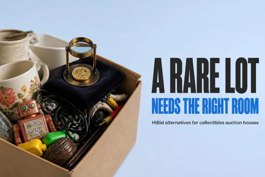 Rare gold coin under a loupe in a box of bric-a-brac