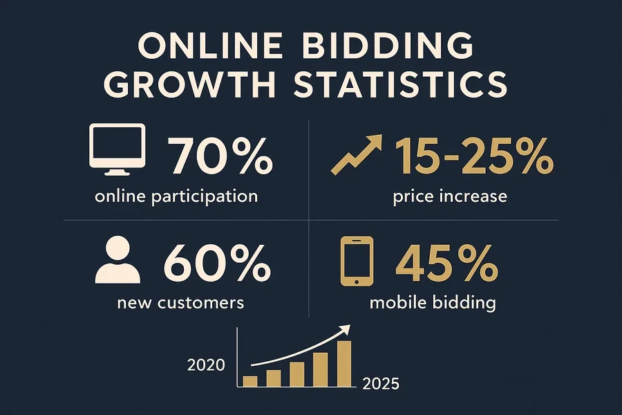 Infographic showing online bidding growth statistics and trends in the auction industry